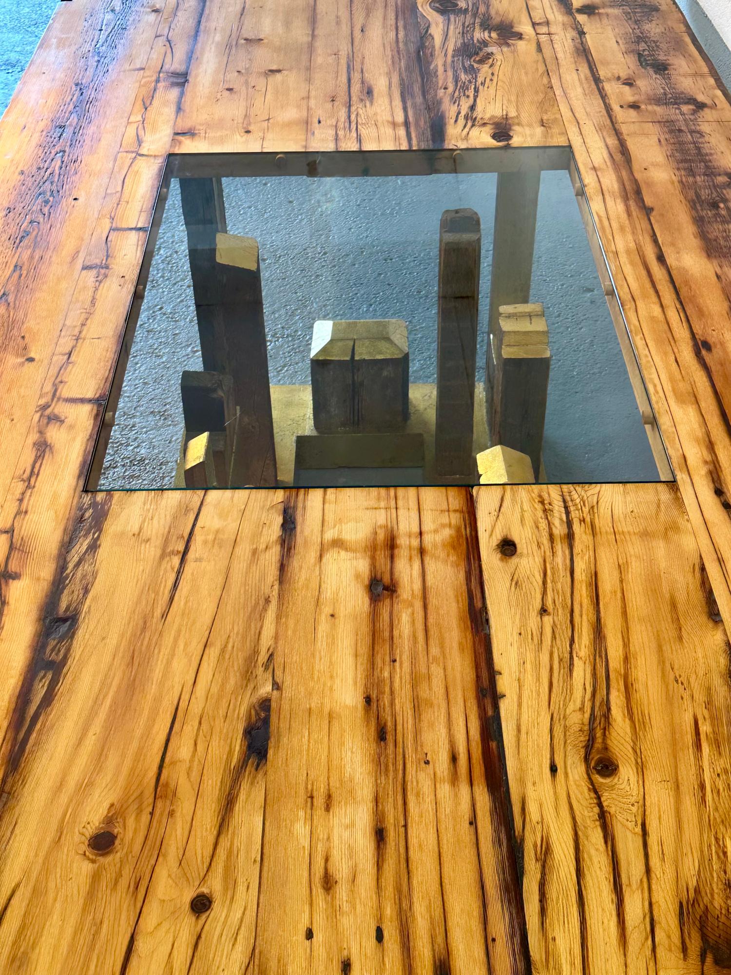 Organic Modern Piece of New York Dining Table in Reclaimed Wood, Handcrafted by Rafael Calvo For Sale