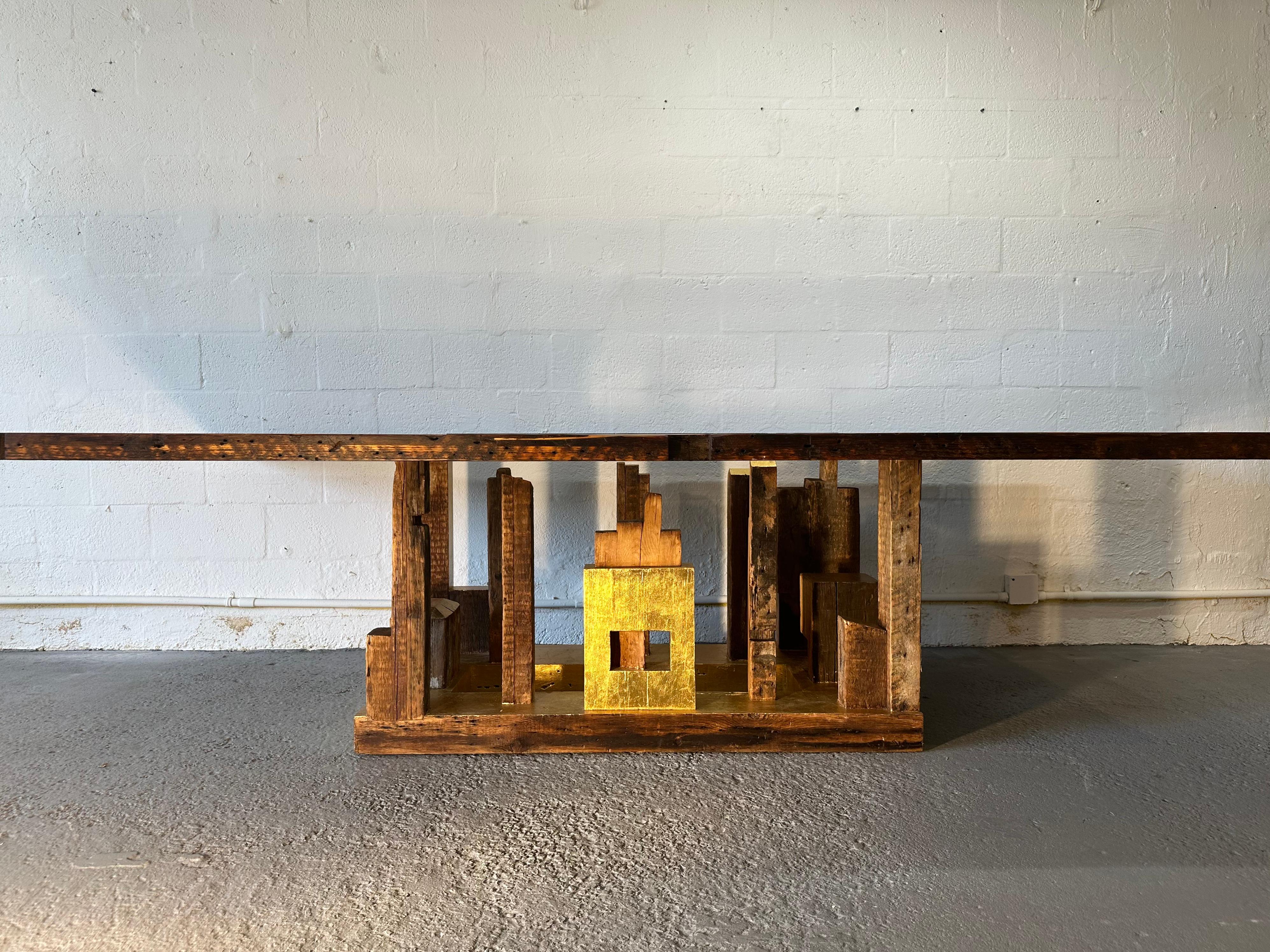 Piece of New York Dining Table in Reclaimed Wood, Handcrafted by Rafael Calvo In New Condition For Sale In Miami, FL