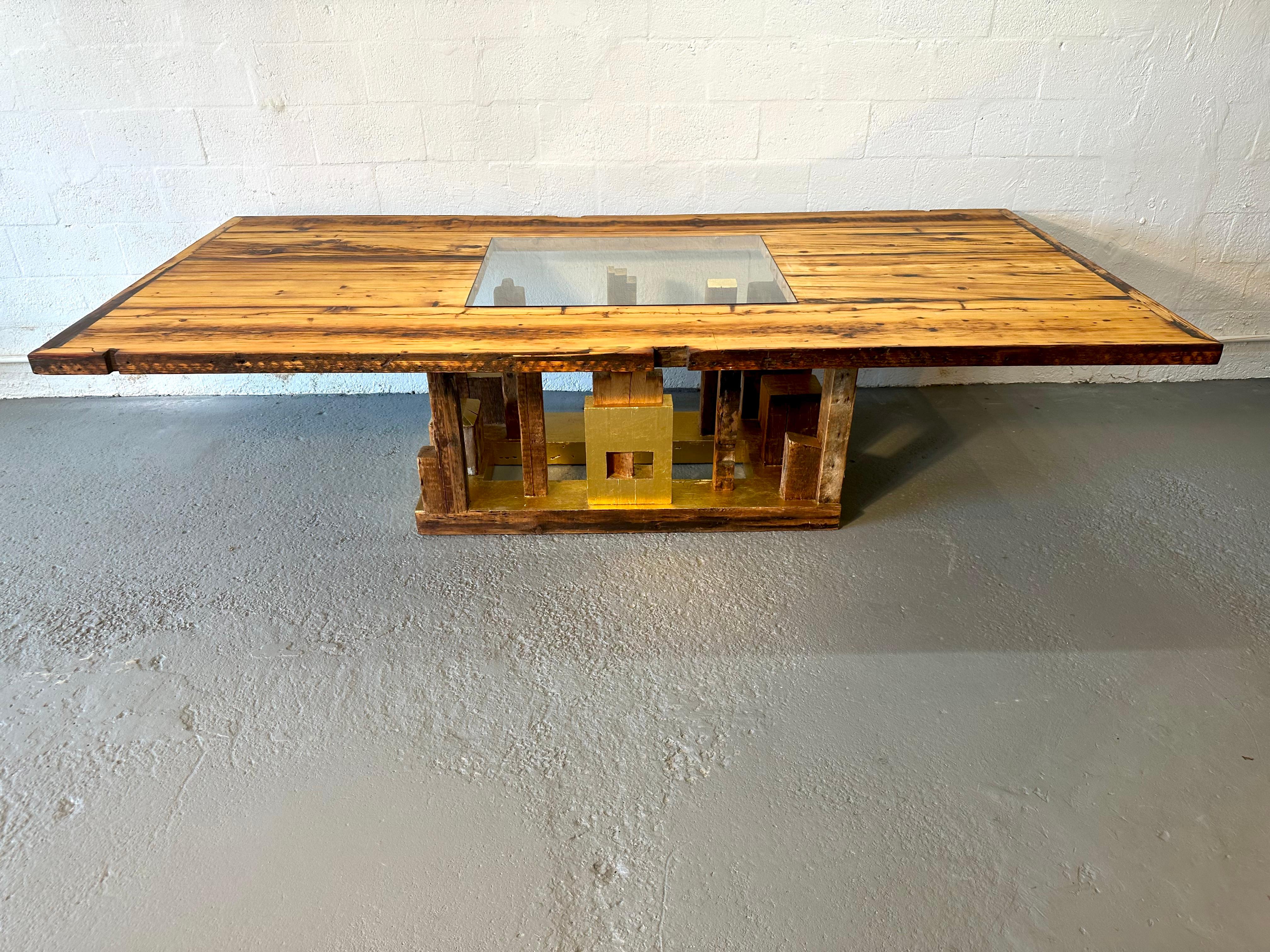 Contemporary Piece of New York Dining Table in Reclaimed Wood, Handcrafted by Rafael Calvo For Sale