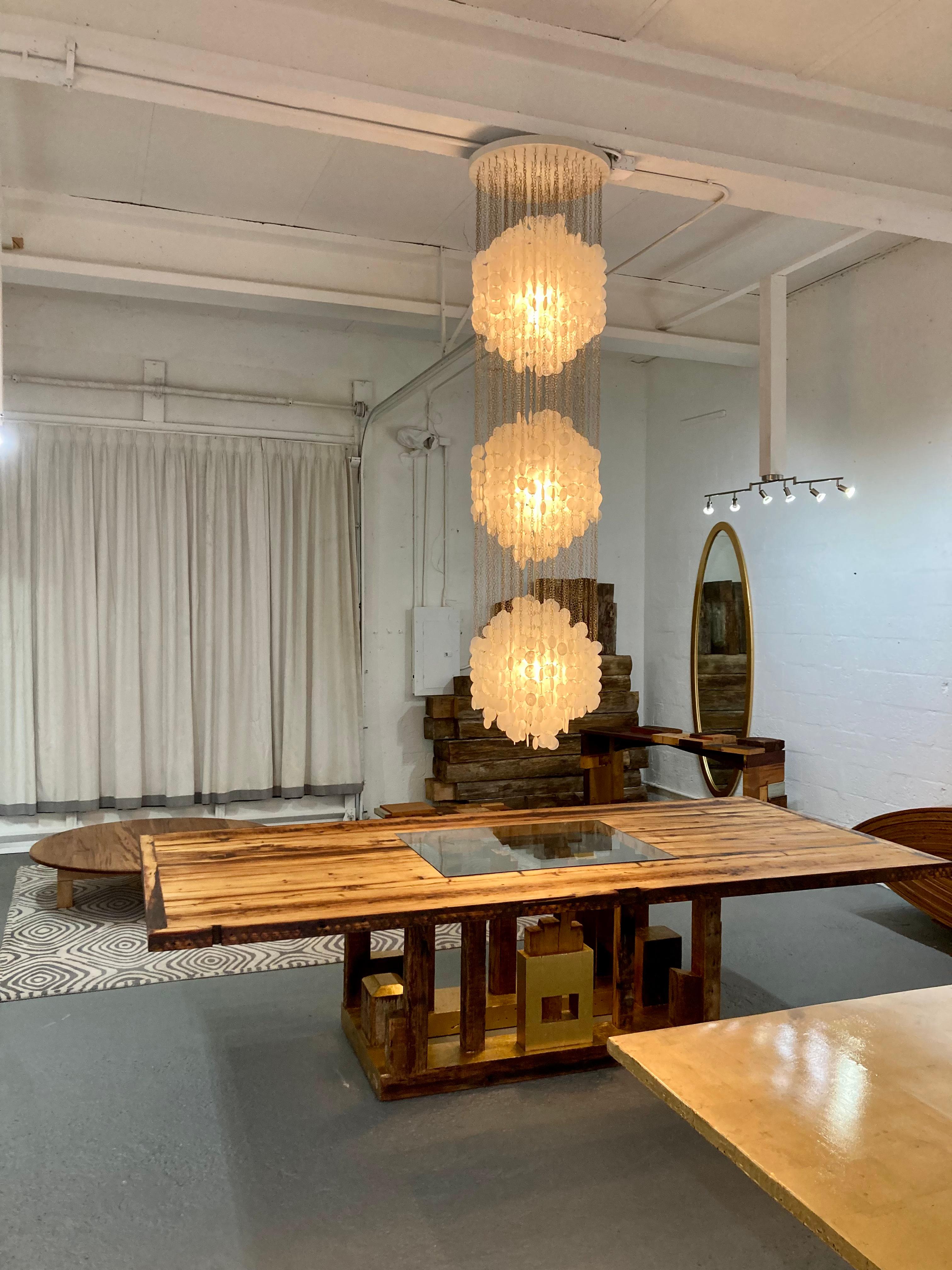 Gold Leaf Piece of New York Dining Table in Reclaimed Wood, Handcrafted by Rafael Calvo For Sale
