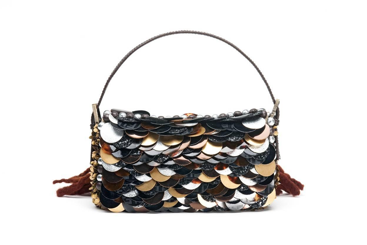brown sequin handbag bag
