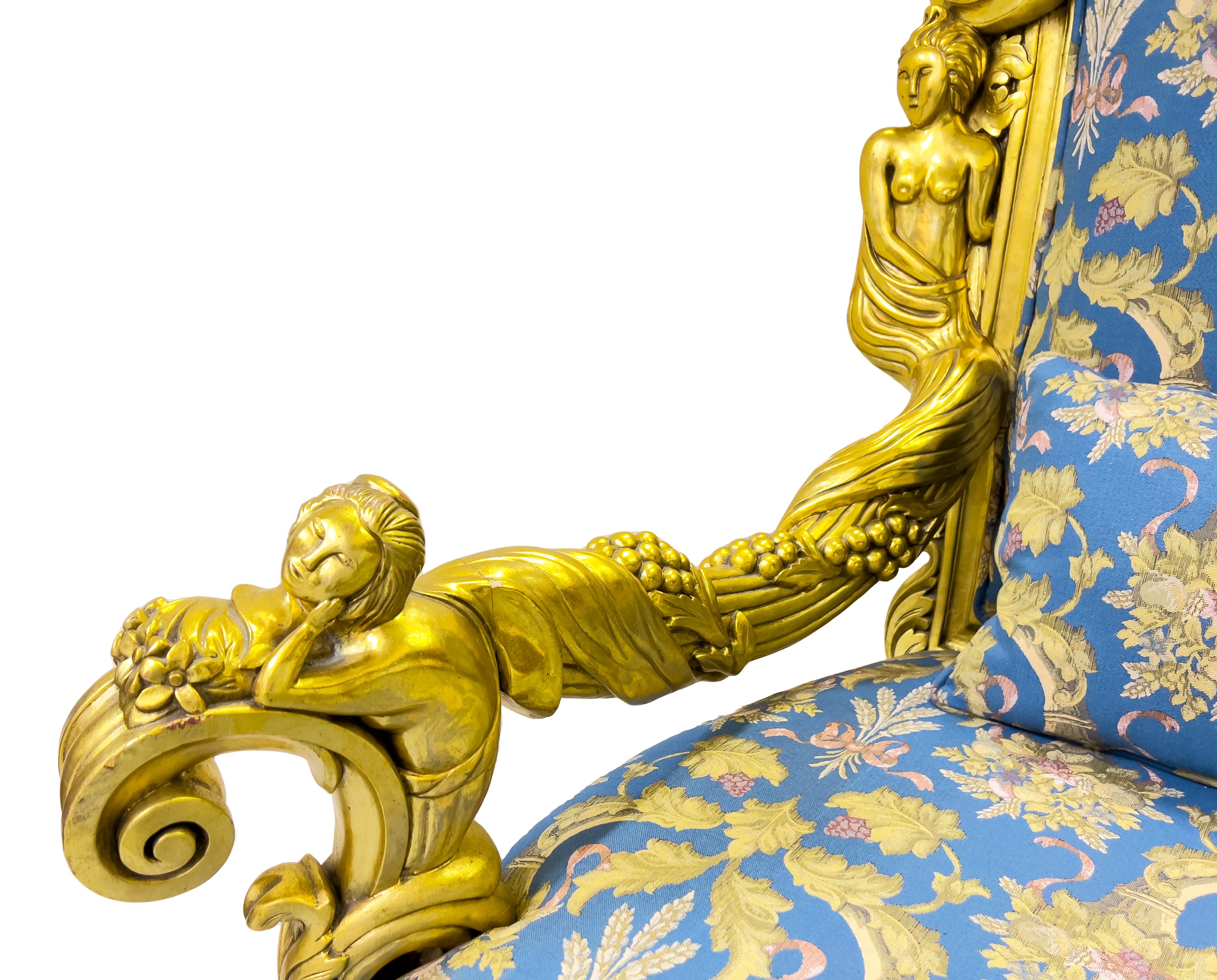 Piece Unique Large Carved Gilt Wood Arm Chair  In Good Condition For Sale In London, GB