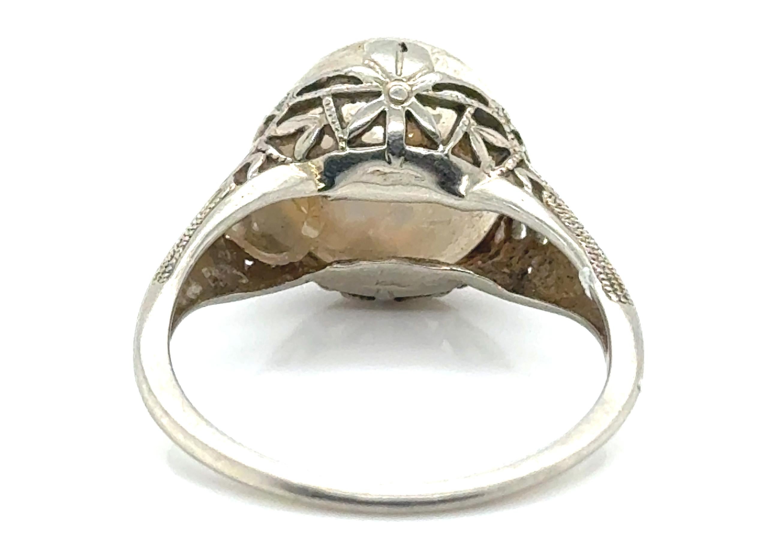 Pieces of Opal Gemstone Cocktail Crystal Ball Ring 18K White Gold Vintage Style In Excellent Condition For Sale In Dearborn, MI