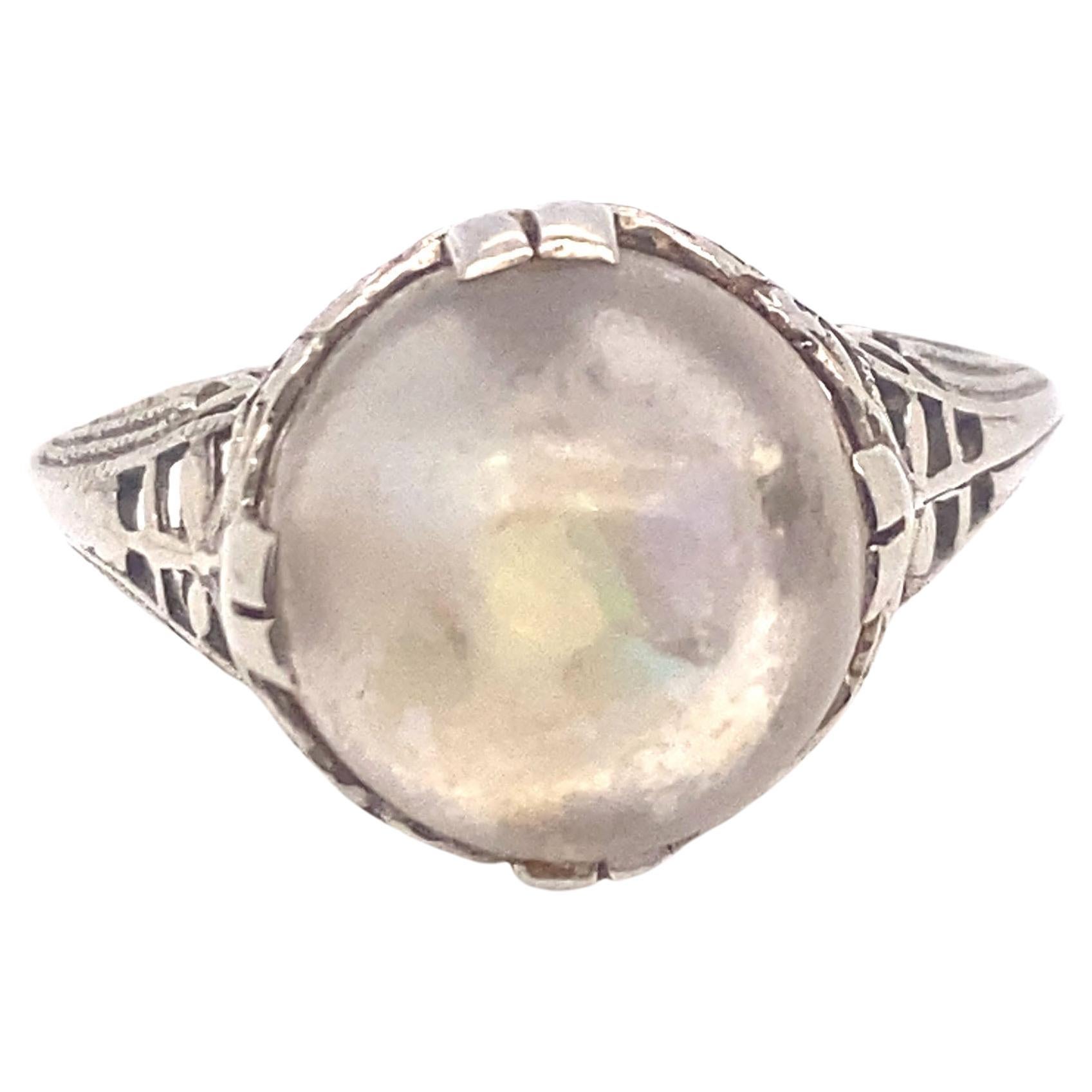 Pieces of Opal Gemstone Cocktail Crystal Ball Ring 18K White Gold Vintage Style For Sale