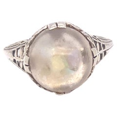 Pieces of Opal Gemstone Cocktail Crystal Ball Ring 18K White Gold Vintage Style