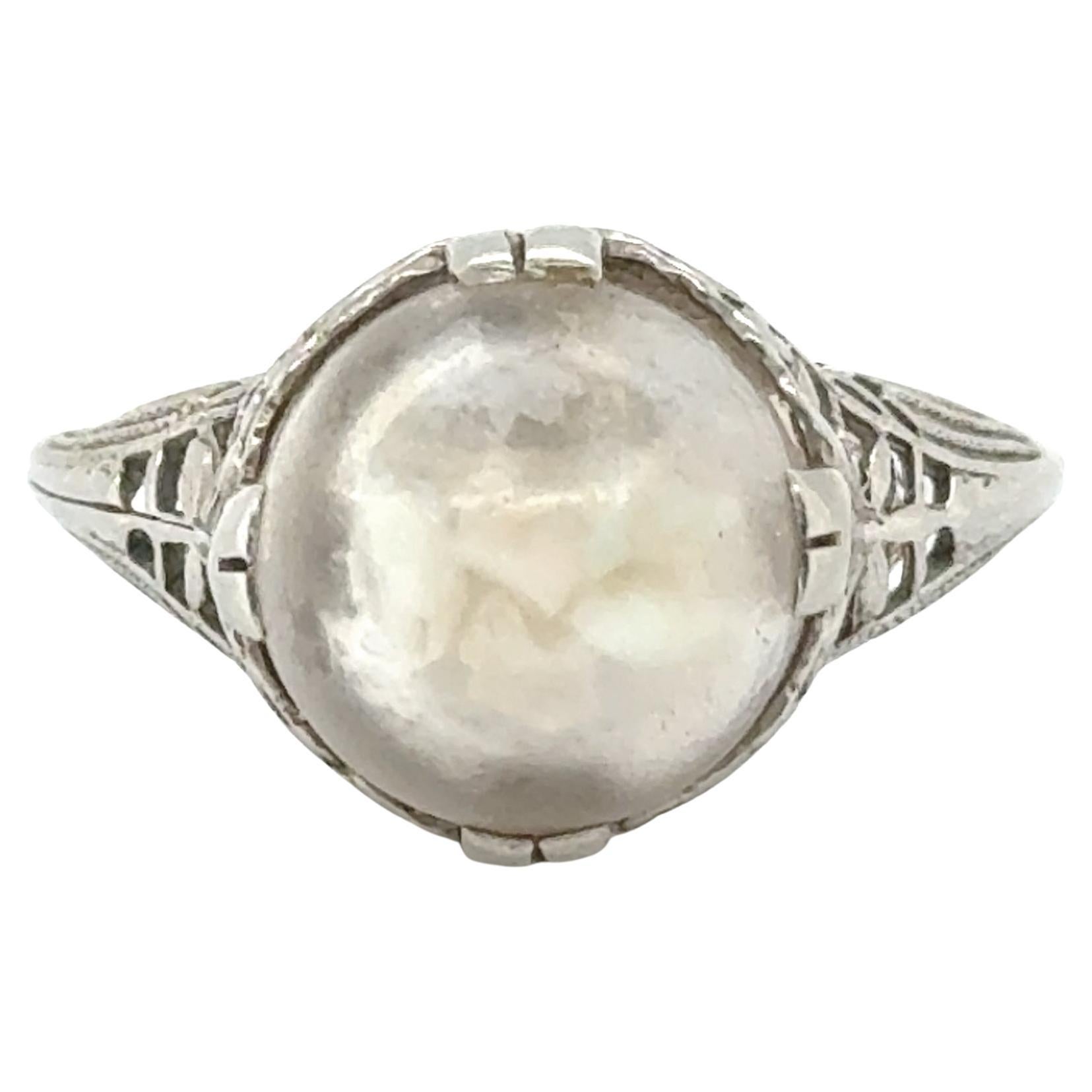 Pieces of Opal Gemstone Cocktail Crystal Ball Ring 18K White Gold Vintage Style For Sale