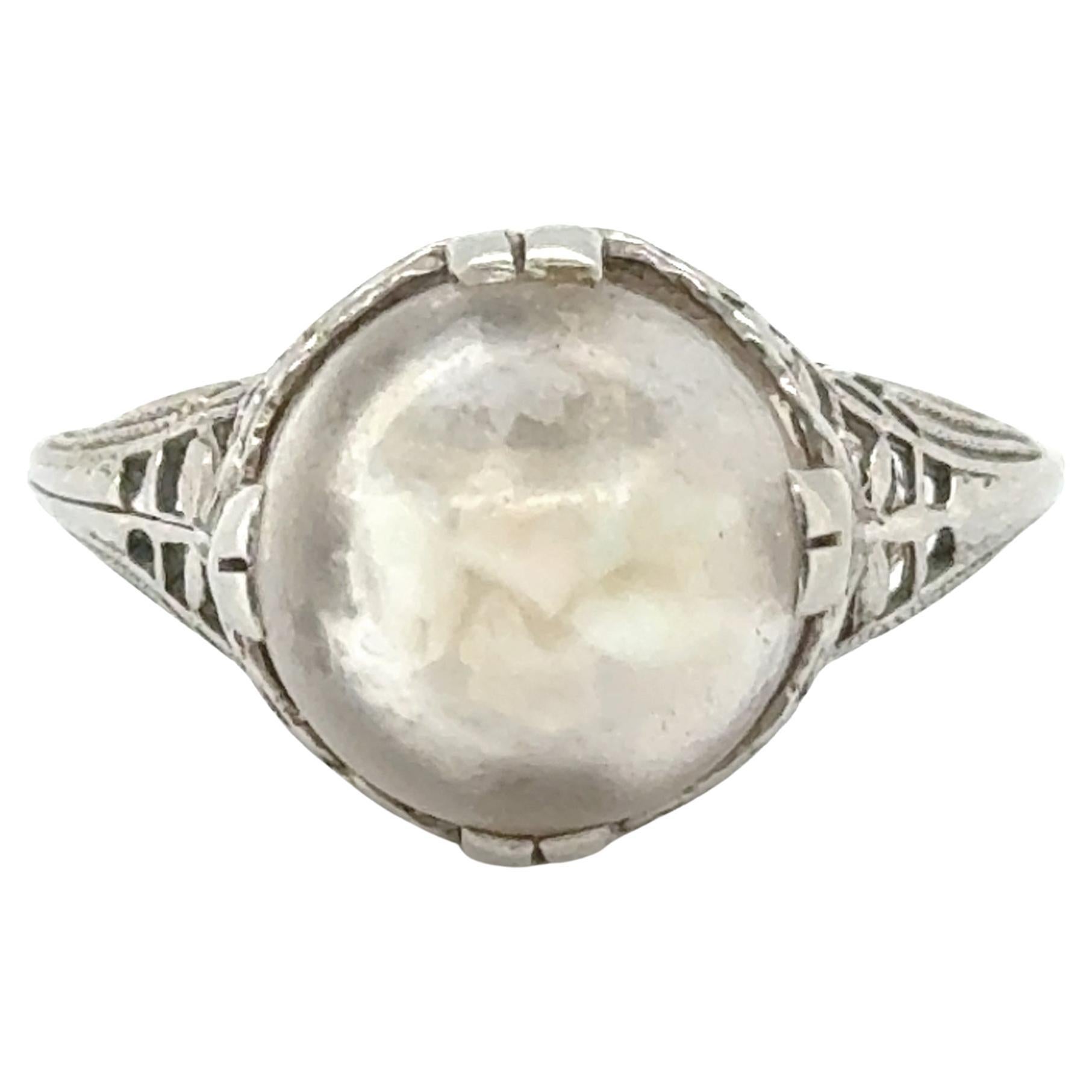 Pieces of Opal Gemstone Cocktail Crystal Ball Ring 18K White Gold Vintage Style