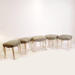 "Pied de cabriole" stools 4+1 - New Green Velvet upholstery