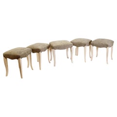 "Pied de cabriole" stools 4+1 - New Green Velvet upholstery