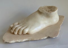 Antique classical foot carved on white marble statuario-made Italy