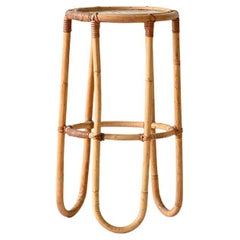 Socle vintage en bambou avec plateau en verre