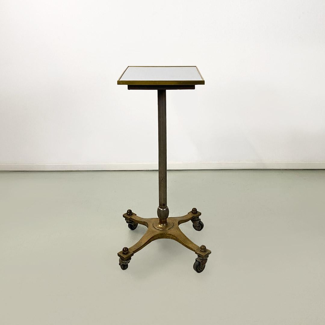 Italian modern antique brass and formica pedestal or side table, ca. 1950. In Good Condition For Sale In MIlano, IT