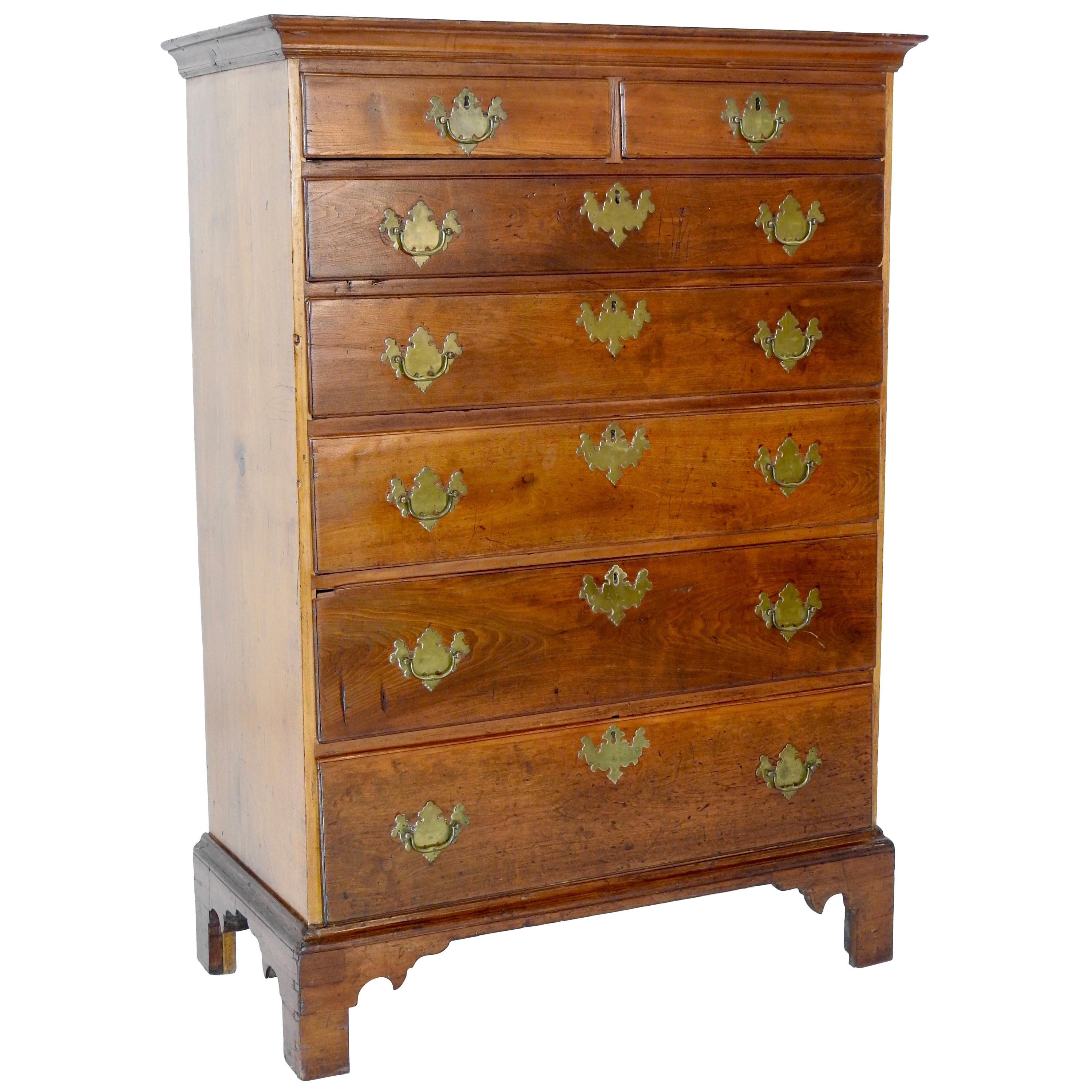 Piedmont Chest in Cherry and Maple with Pine Secondary, Late 18th Century For Sale