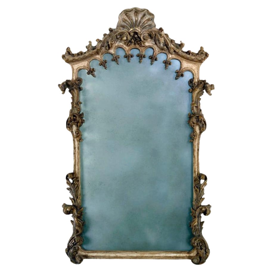 Piedmontese Rococo Style Trumeau Mirror for Quatrain