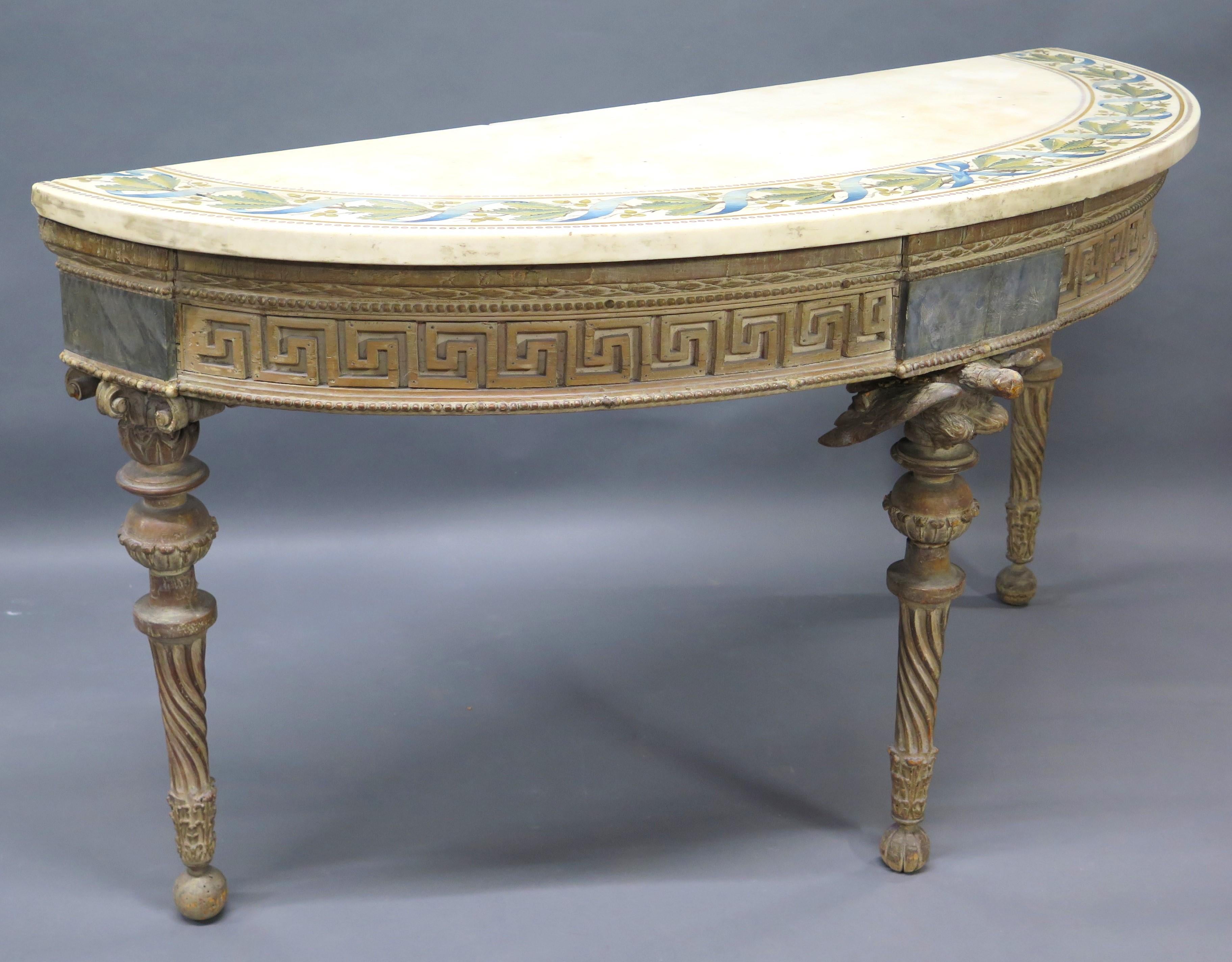 Hand-Carved Piedmontese Side Table / Console with Marble and Scagliola Top For Sale