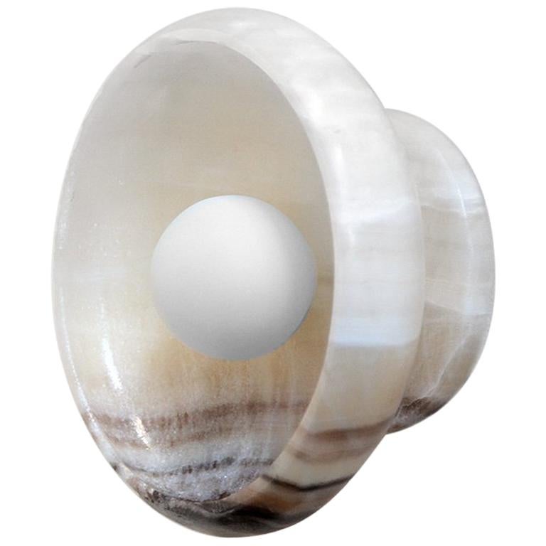 Sconce in Hand Carved Black and White Onyx, Piedra Lighting Collection For Sale