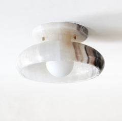Semi Flush Mount in Hand Carved Black and White Onyx, Piedra Lighting Collection