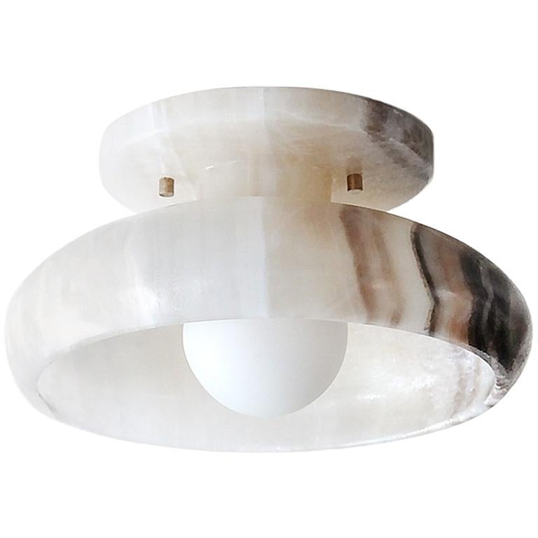 Semi Flush Mount in Hand Carved Black and White Onyx, Piedra Lighting Collection For Sale
