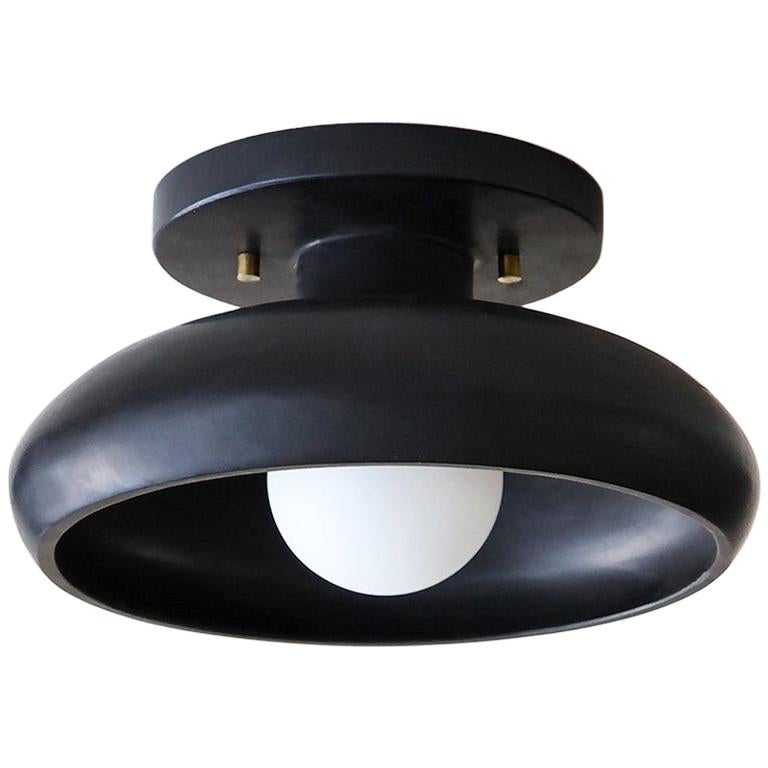 Semi Flush Mount in Hand Carved Black Marble, Piedra Lighting Collection For Sale