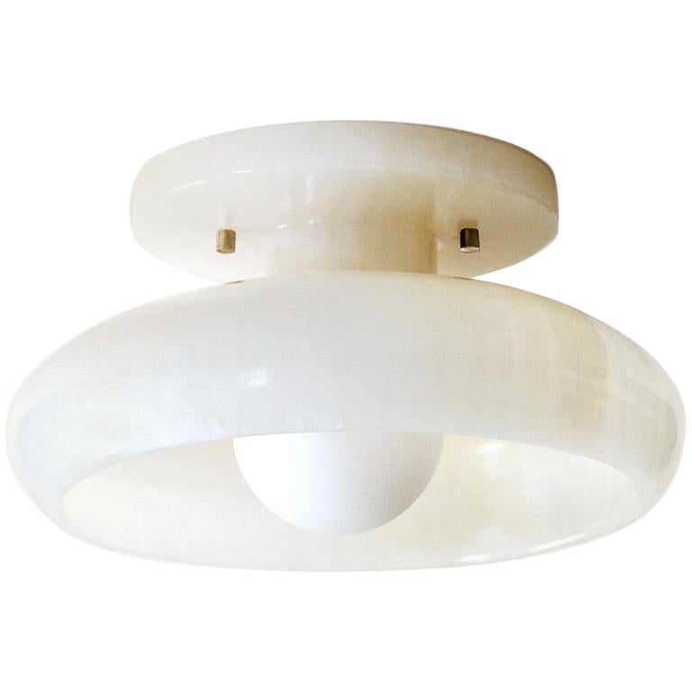 Semi Flush Mount in Hand Carved Milk Onyx, Piedra Lighting Collection For Sale