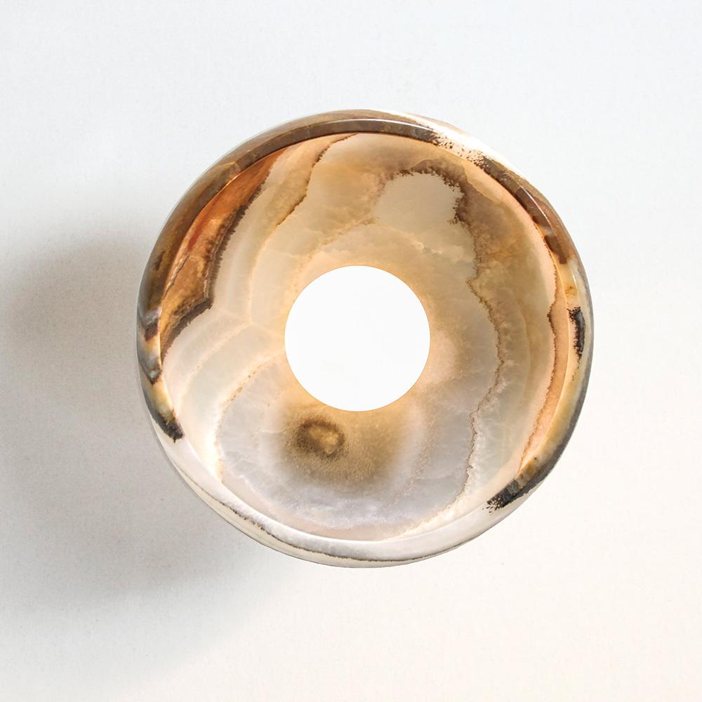 Mexican Sconce in Hand Carved Terra Onyx , Piedra Lighting Collection For Sale