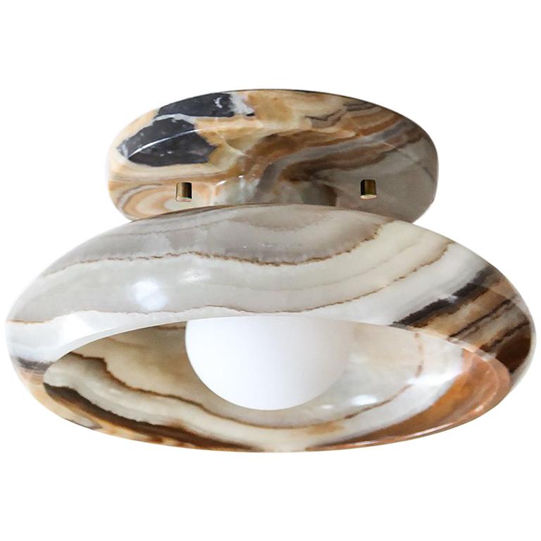 Semi Flush Mount in Hand Carved Terra Onyx, Piedra Lighting Collection For Sale