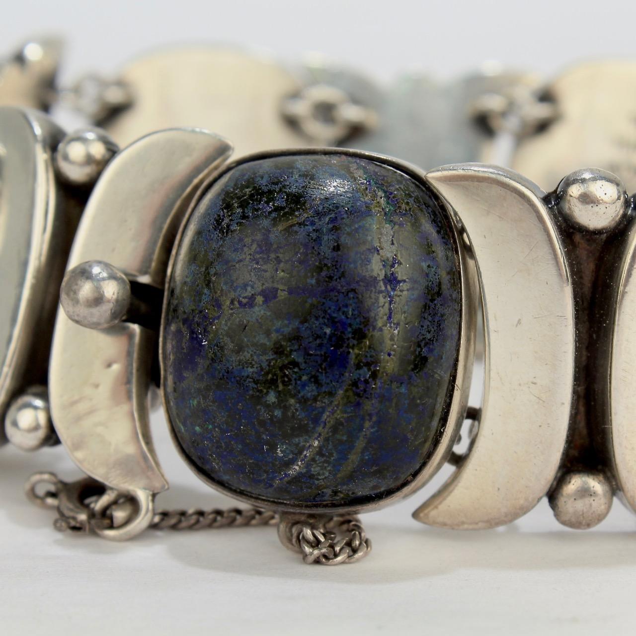 Piedra Y Plata Sterling Silver and Sodalite Mexican Bracelet by Felipe Martinez For Sale 3