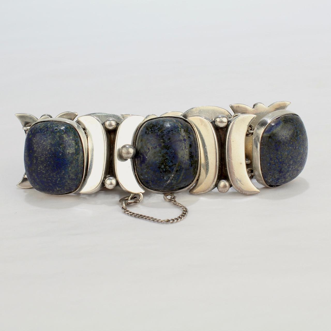 Piedra Y Plata Sterling Silver and Sodalite Mexican Bracelet by Felipe Martinez In Good Condition For Sale In Philadelphia, PA