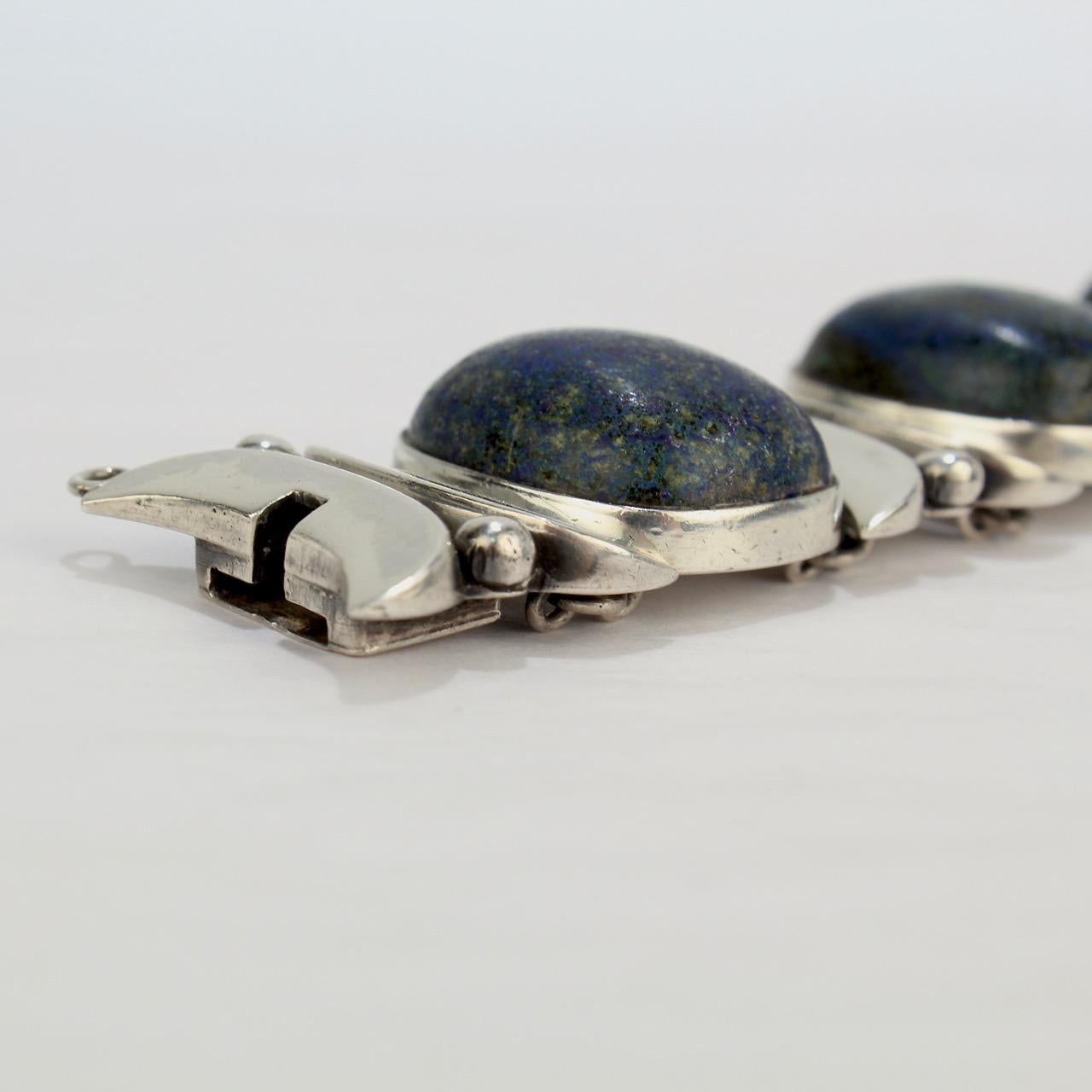 Piedra Y Plata Sterling Silver and Sodalite Mexican Bracelet by Felipe Martinez For Sale 1