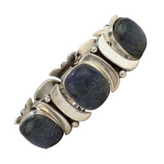 Piedra Y Plata Sterling Silver and Sodalite Mexican Bracelet by Felipe Martinez