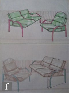 Pieff & Co. Canapé Art Déco en cuir et structure en acier tubulaire chromé