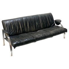 Pieff & Co. Art Deco Style Leather & Chromium Plated Tubular Steel Frame Sofa 