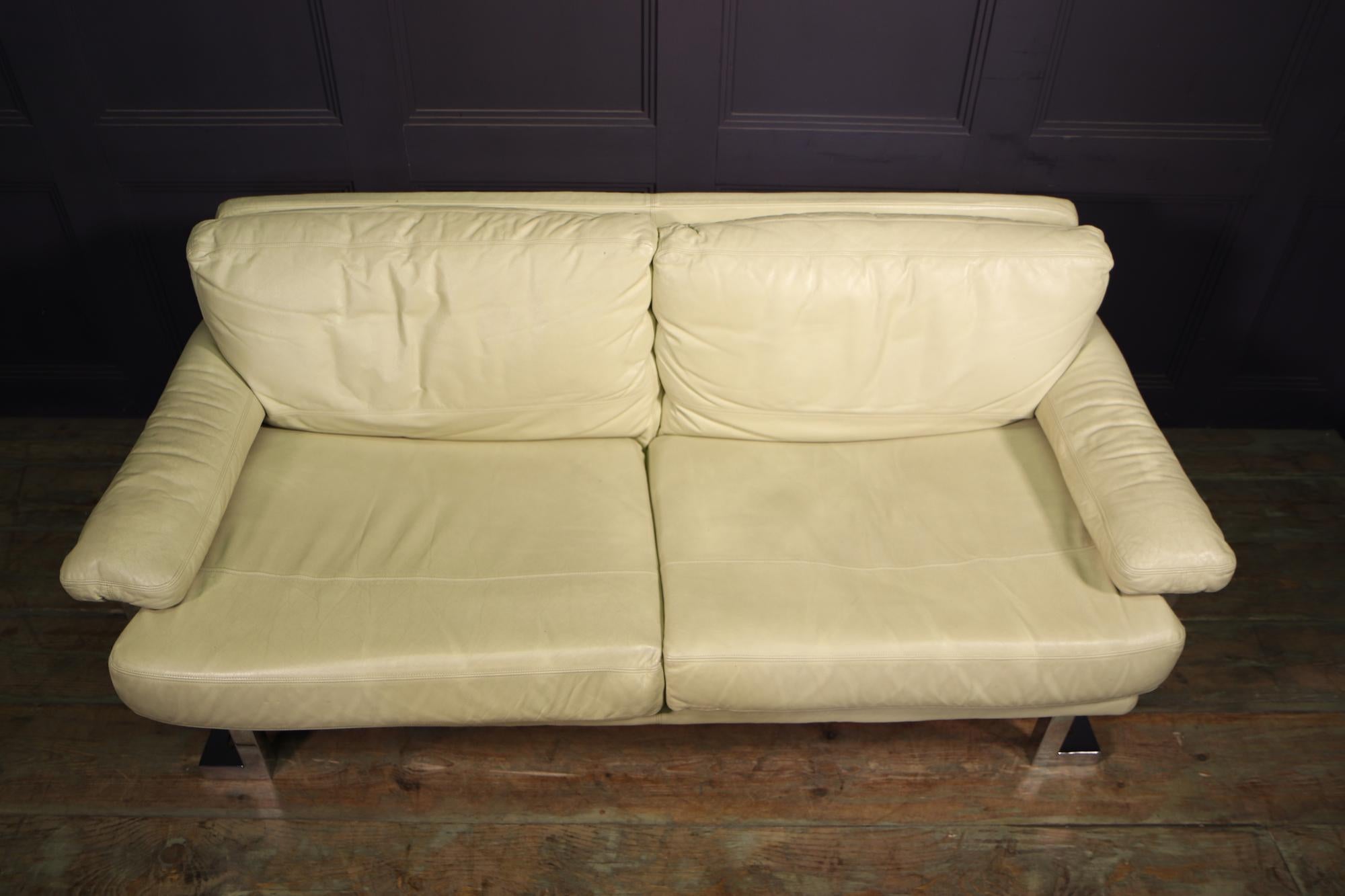 Pieff Mandarin Two Seat Sofa in Cream Leather and Chrome at 1stDibs