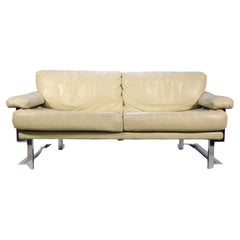 Pieff Mandarin Two Seat Sofa in Cream Leather and Chrome