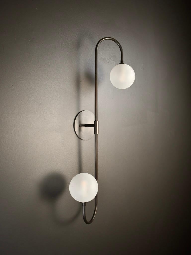 Nickel Piega Wall Lamp or Flushmount in Oil-Rubbed Bronze & Glass by Blueprint Lighting For Sale