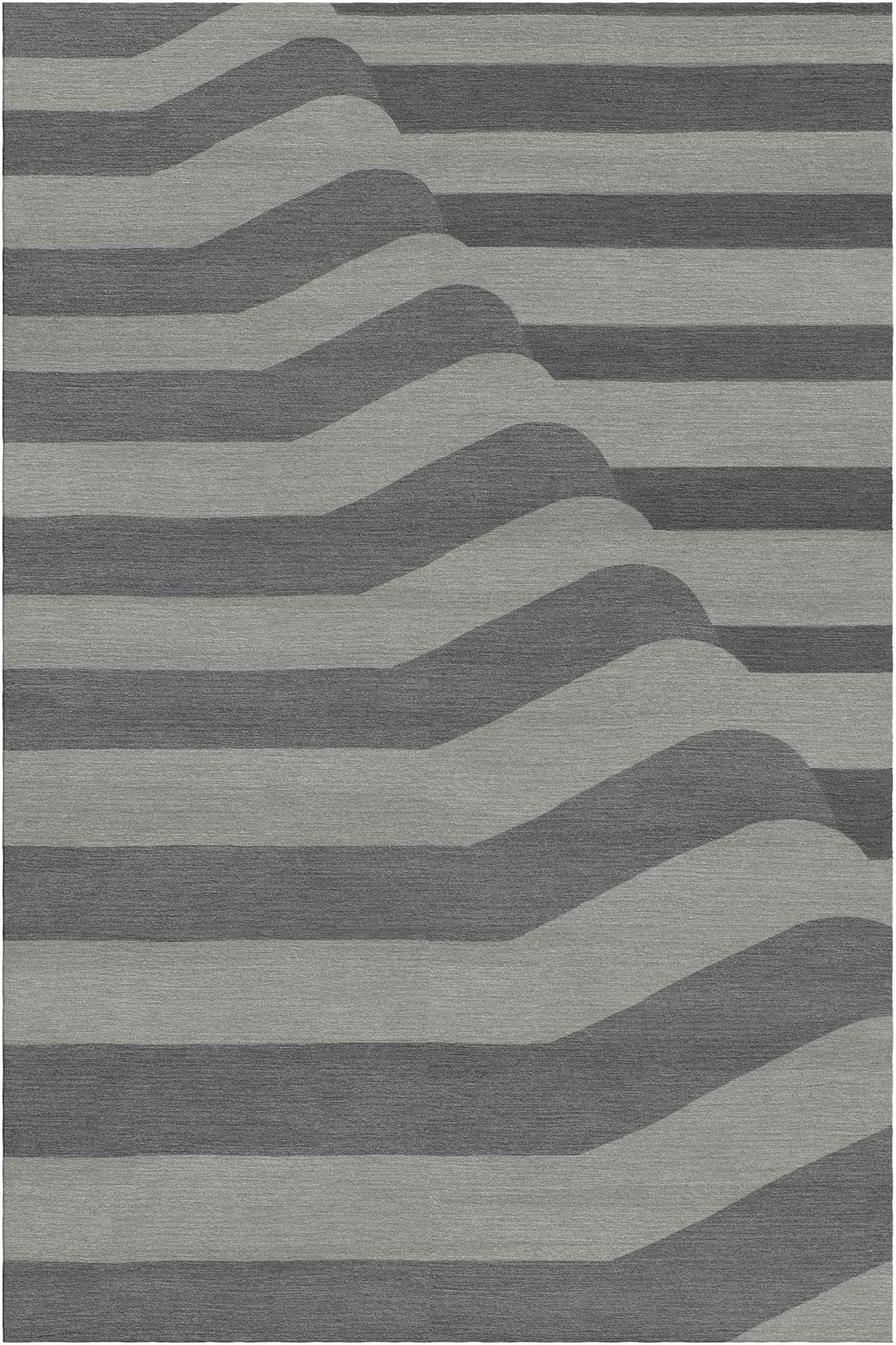 Pieghe rug II by Giulio Brambilla
Dimensions: D 300 x W 200 x H 1.5 cm
Materials: NZ wool, bamboo silk
Available in other colors.

Boasting an abstract design distinguished by a two-dimensional series of creases (“piega” in Italian), this rug