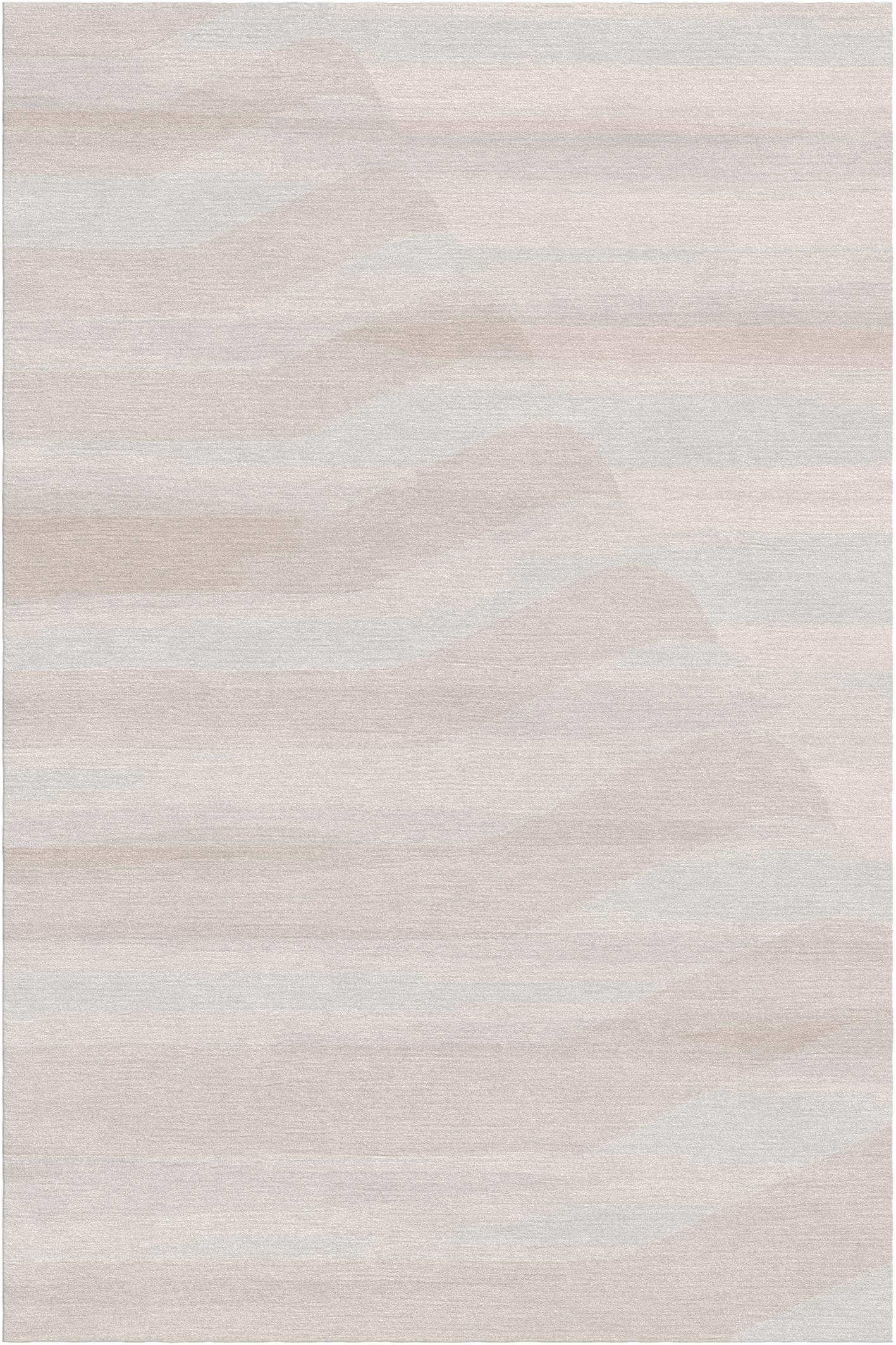 Pieghe rug III by Giulio Brambilla.
Dimensions: D 300 x W 200 x H 1.5 cm.
Materials: NZ wool, bamboo silk.
Available in other colors.

Boasting an abstract design distinguished by a two-dimensional series of creases (“piega” in Italian), this