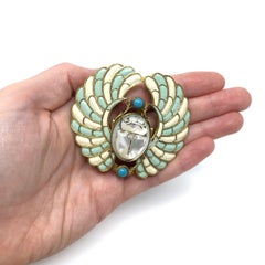 Piel Frères c.1900 Gilt Metal, Enamel and Glass Scarab Design Antique Buckle