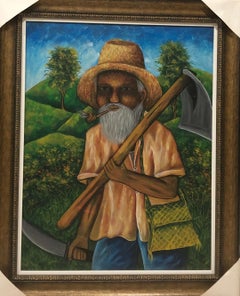 The Worker - Original Haitian Oil Painting Framed