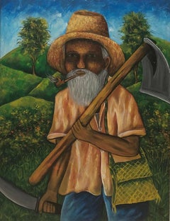 The Worker - Original Haitian Oil Painting Framed