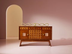 Pieluigi Colli carved oak sideboard with mirrored inserts, Italy, 1940s