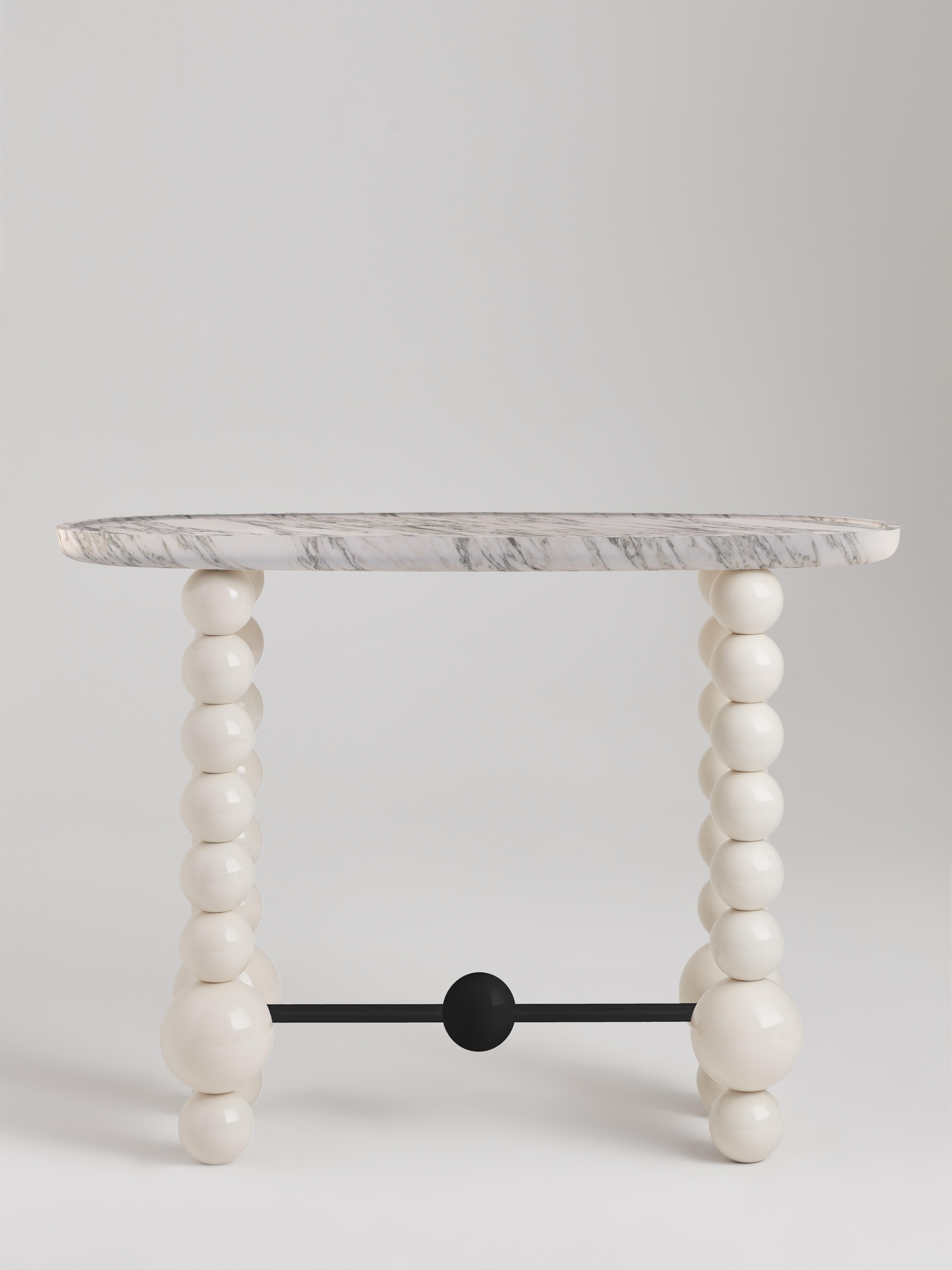 Pienza Console Table by Le Berre Vevaud
Dimensions: W 100 x D 140 x H 50 cm.
Materials: Pienza piètement simple Plateau Arabescato Corchia, laque ivoire RAL.9001, laque noire base.


For over 15 years, Raphaël Le Berre and Thomas Vevaud have been