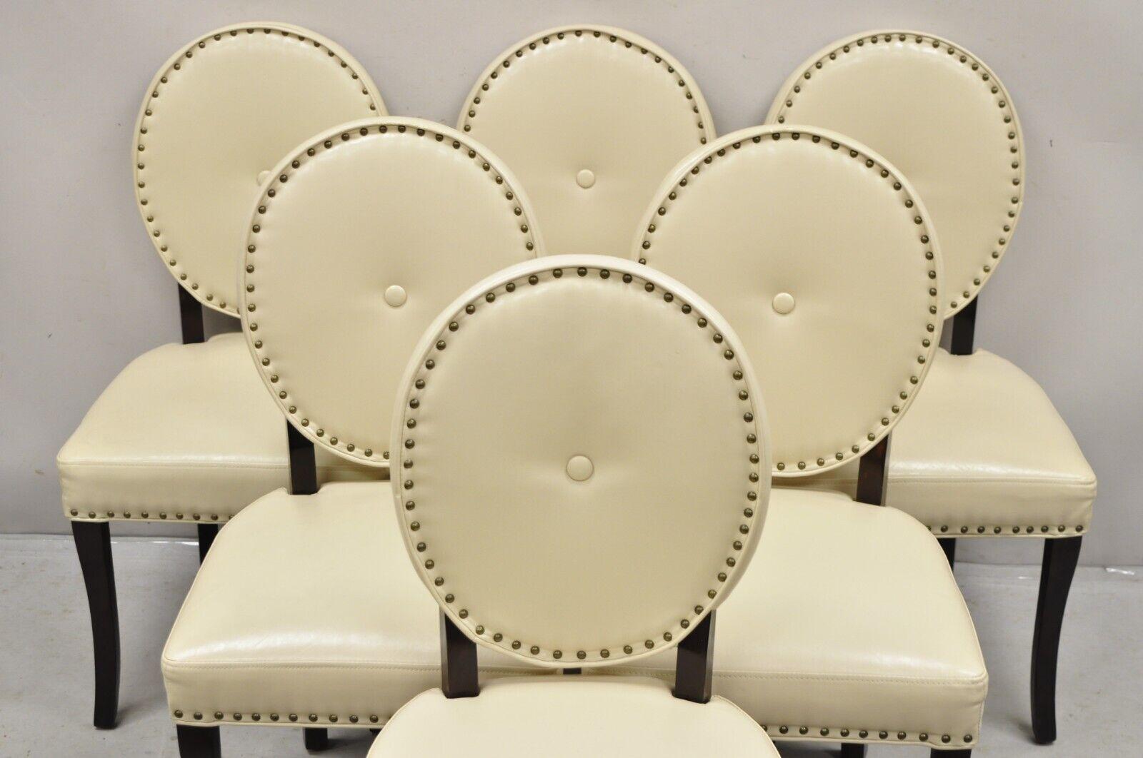 Pier 1 Imports Cadence Ivory Nailhead Oval Back Dining Chairs - Set of 6 For Sale 3