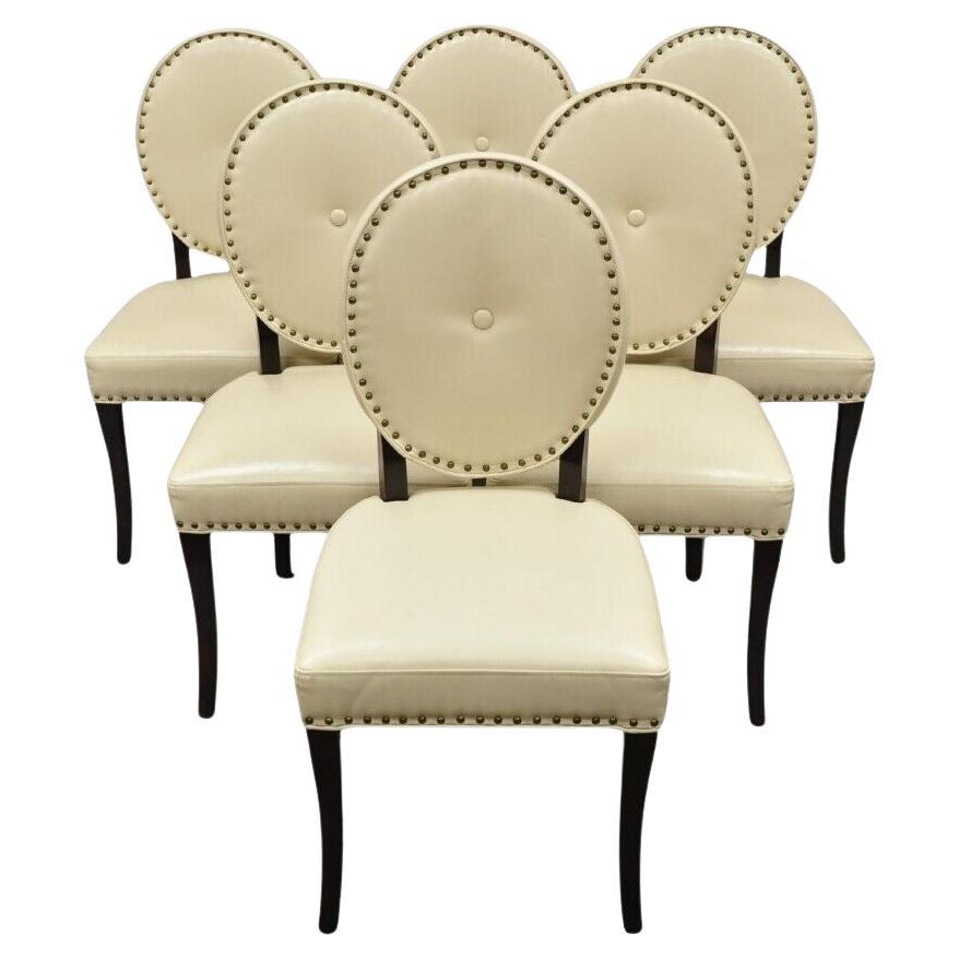 Pier 1 Imports Cadence Ivory Nailhead Oval Back Dining Chairs - Set of 6 For Sale