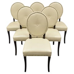 Used Pier 1 Imports Cadence Ivory Nailhead Oval Back Dining Chairs - Set of 6