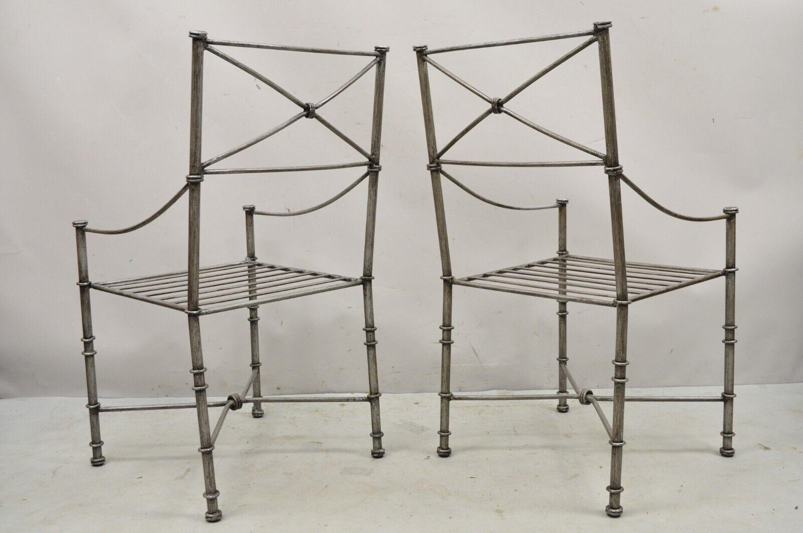 Pier 1 Medici Chaises latérales de salle à manger en fer forgé étain - une paire en vente 4