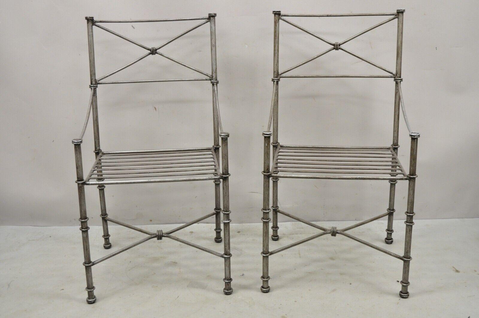 Pier 1 Medici Pewter Wrought Iron Dining Side Chairs, a Pair For Sale 3