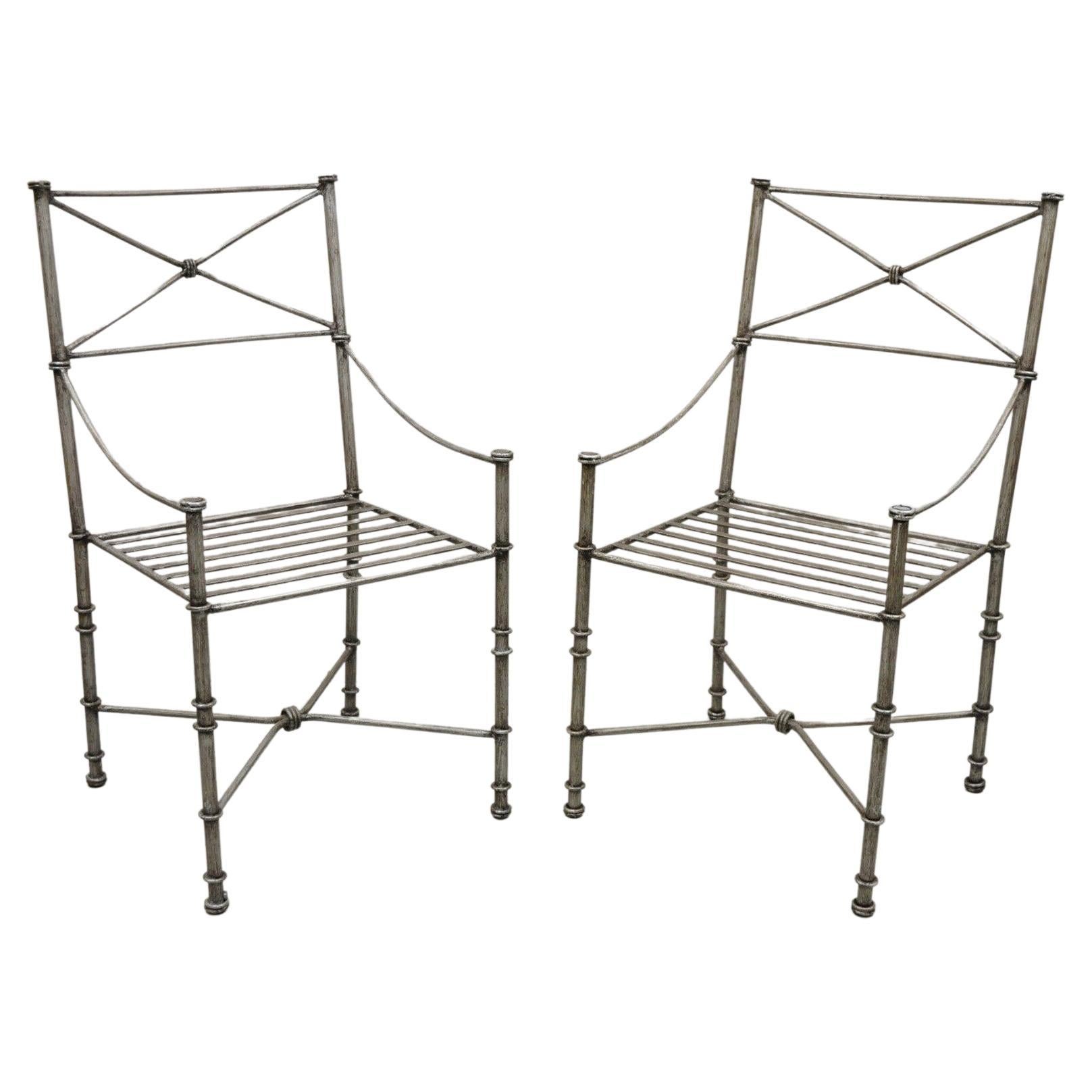 Pier 1 Medici Pewter Wrought Iron Dining Side Chairs, a Pair For Sale