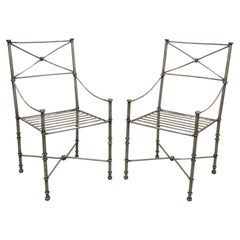 Vintage Pier 1 Medici Pewter Wrought Iron Dining Side Chairs, a Pair