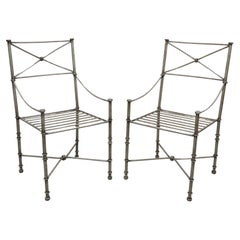 Antique Pier 1 Medici Pewter Wrought Iron Dining Side Chairs, a Pair